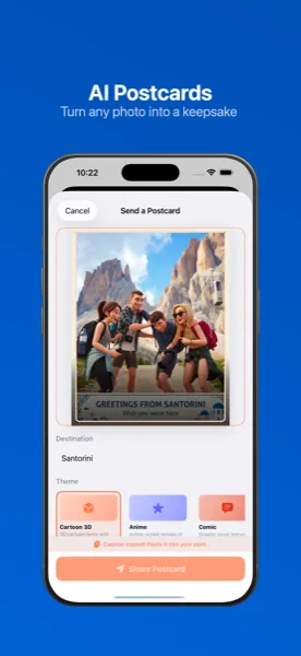 AI postcards turning travel photos into shareable keepsakes