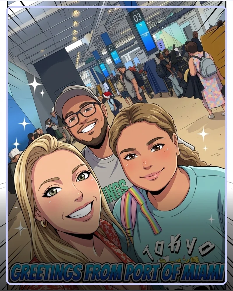 AI postcard in cinematic style — Greetings from Port of Miami