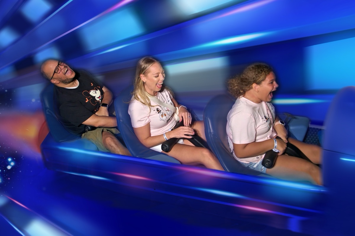 Family screaming on Space Mountain ride photo