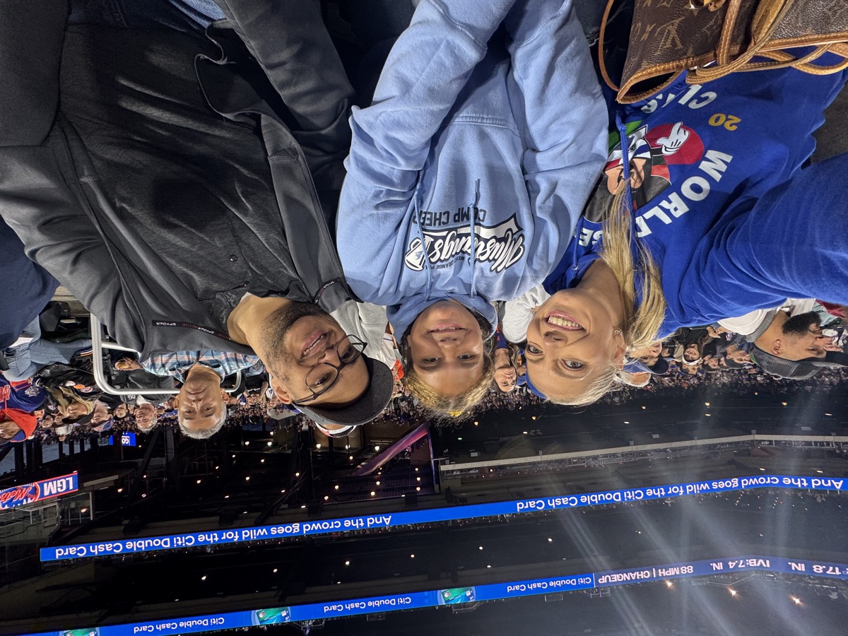 Family selfie at a Mets game at Citi Field