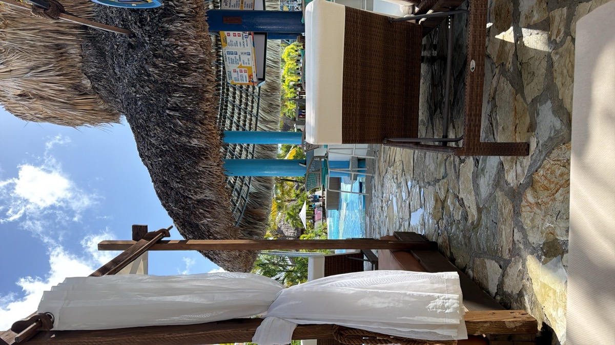 Lounger and palapa at Taino Bay terminal in Puerto Plata