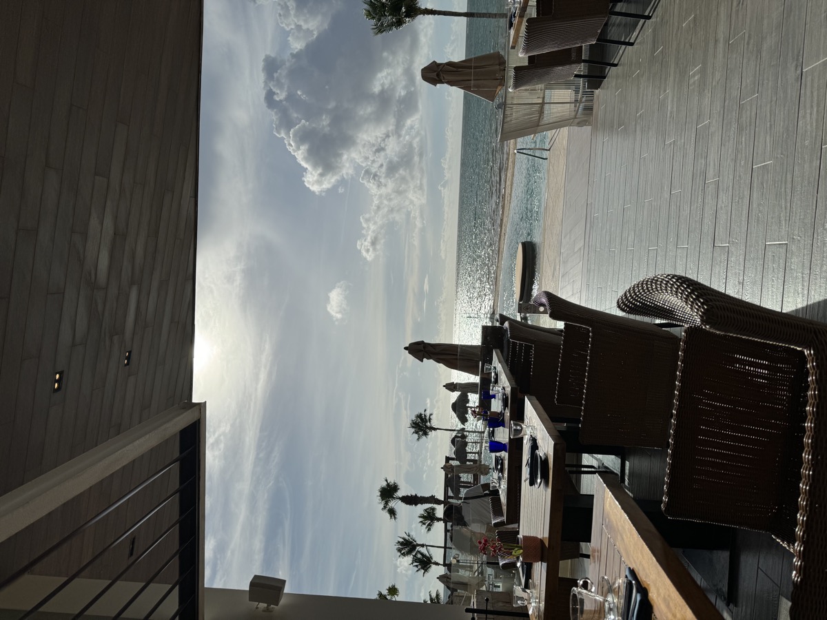 View from the Preferred Club restaurant looking out over the resort and Caribbean