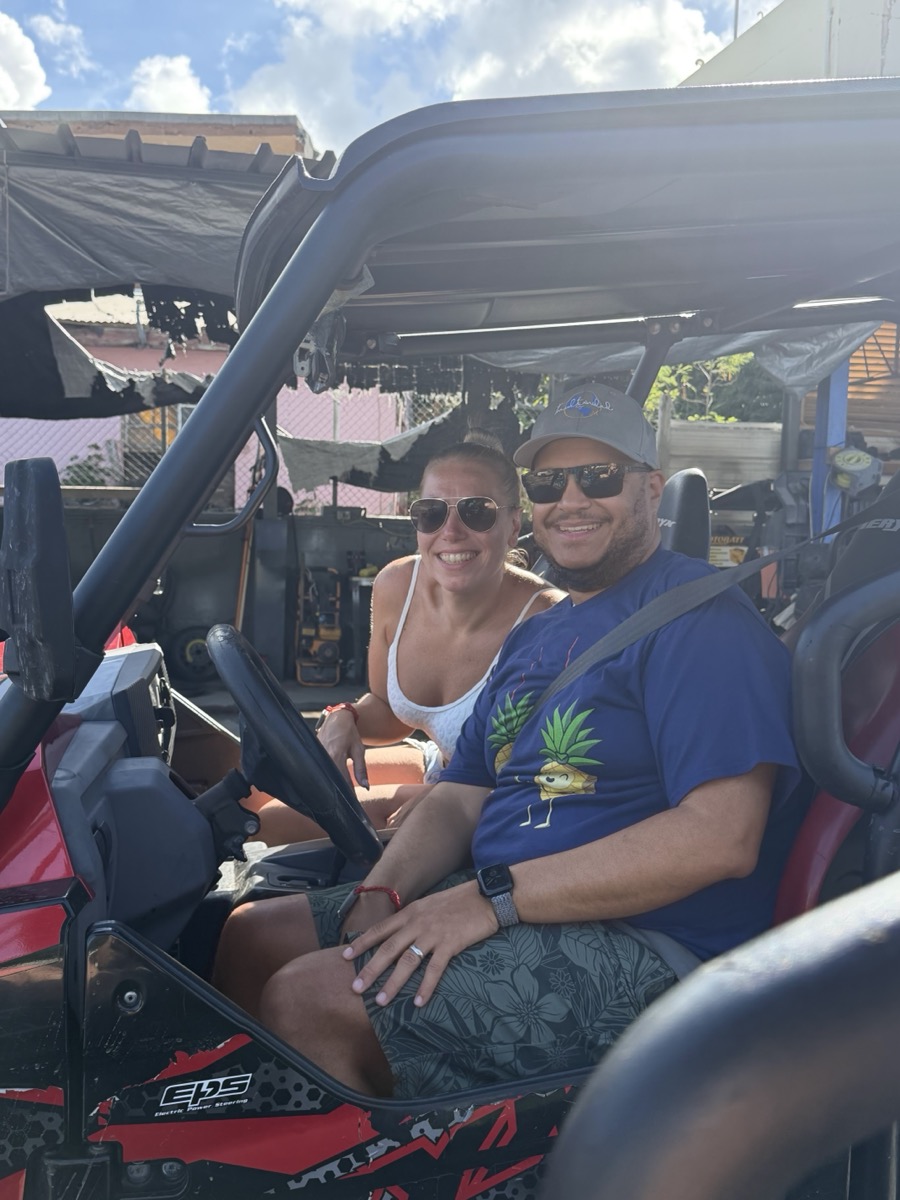 Couple in a UTV dune buggy on the St. Maarten excursion
