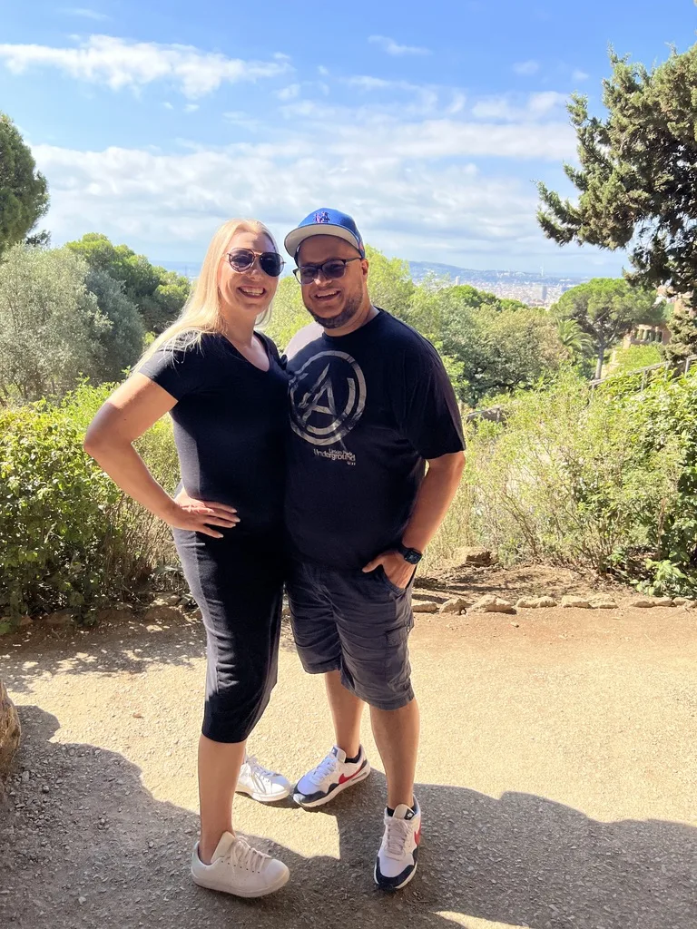 Miguel and Ashley at Park Guell with Barcelona in the background